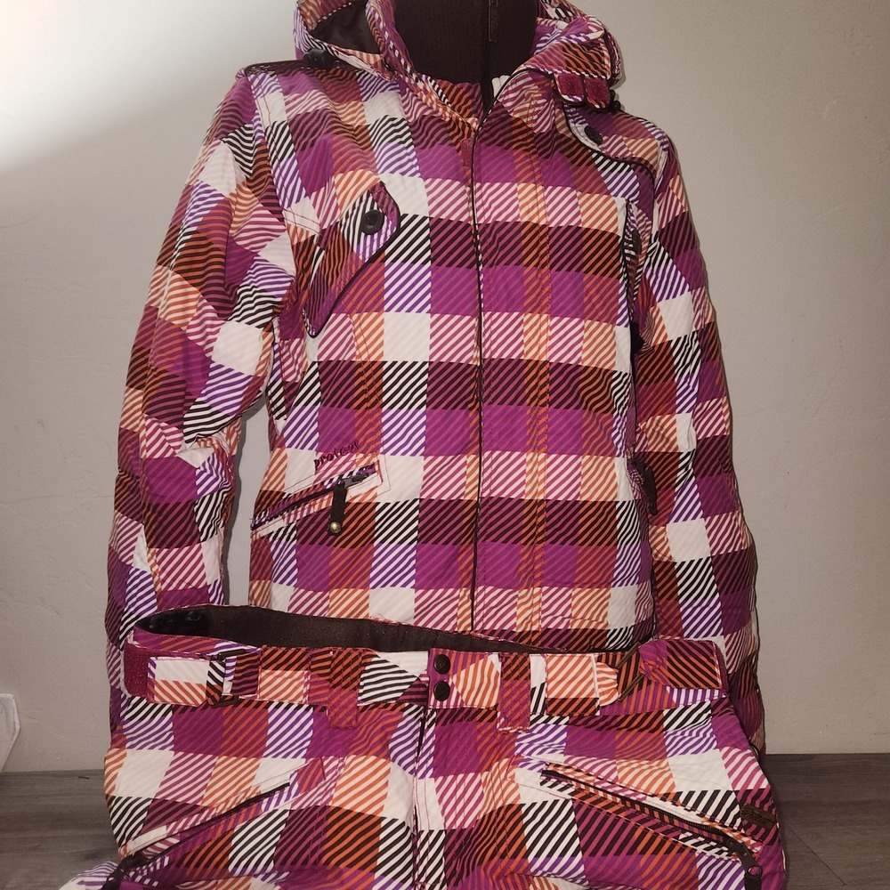 Protest 5.0 Pink Ski Snowboard Jacket Pants Set Size L Plaid Insulated Breathabl